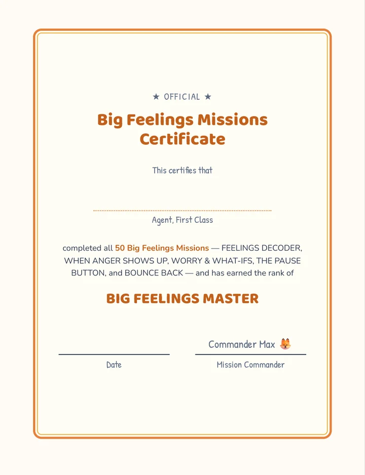 Big Feelings Master certificate page