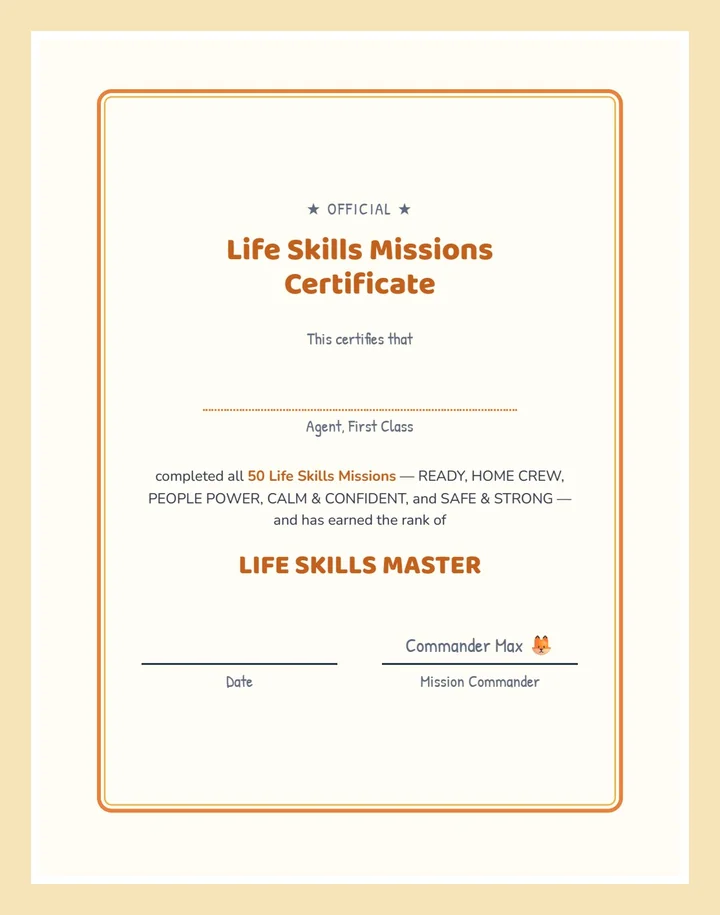 Life Skills Master certificate page