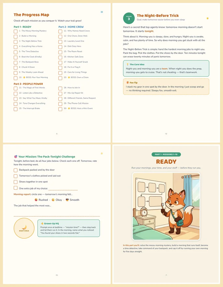 Look inside spread — sample Life Skills Missions pages laid out