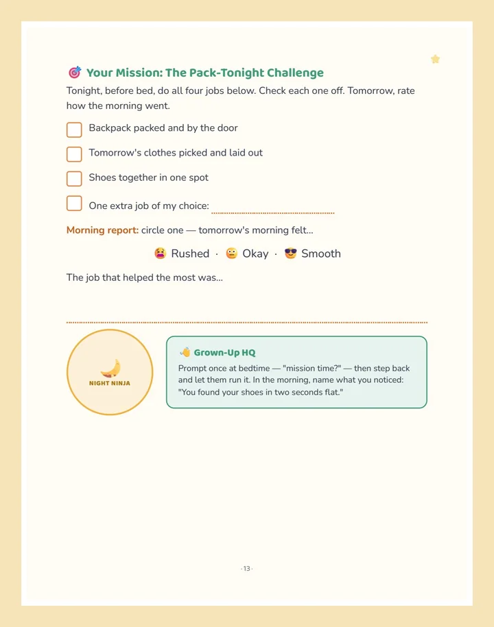 A pair of mission pages with Max the Fox briefing and badge to earn