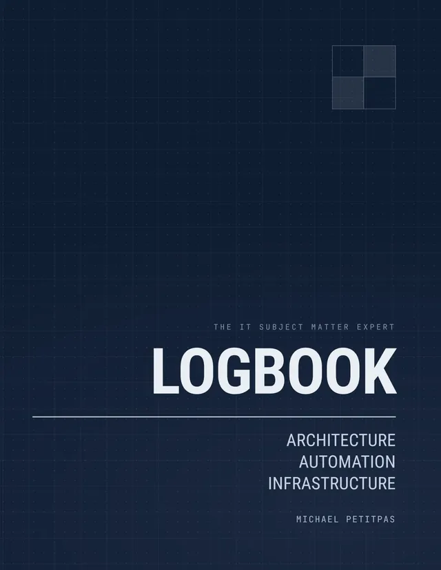 The IT Subject Matter Expert Logbook cover — LOGBOOK on a navy blueprint grid