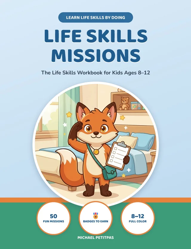Life Skills Missions cover — Max the Fox, Mission Commander, on the life skills workbook for kids ages 8–12