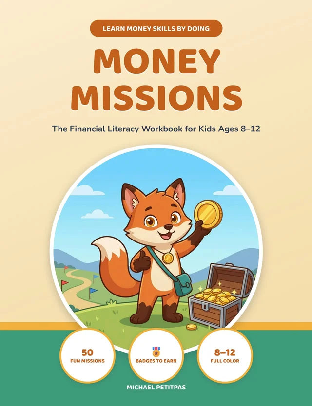 Money Missions cover — Max the Fox, Mission Commander, on the financial literacy workbook for kids ages 8–12