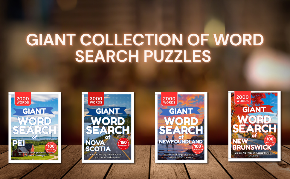 Giant Word Search collection — Nova Scotia, New Brunswick, PEI and Newfoundland book covers